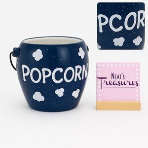 WMG 2004 POPCORN Cobalt Blue Speckle Ceramic Wood Handle Bucket Pail Server Bowl